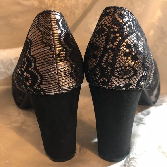 Black and Silver Lace Look Toeless Pump - Picture 6 of 16